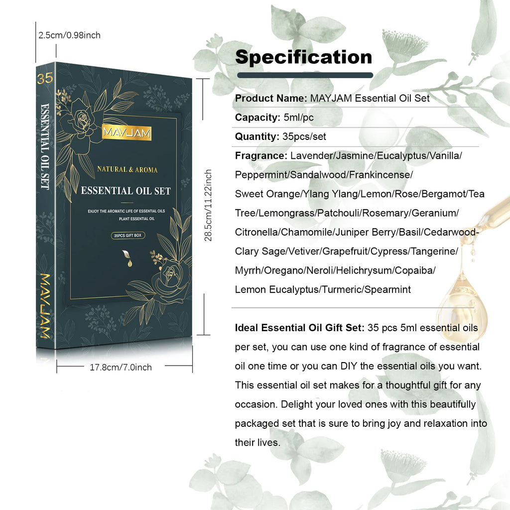 Kit d'huiles essentielles Mayjam, 35 pièces/ensemble, boîte cadeau, lavande, vanille, citron, eucalyptus, pour humidificateur, diffuseur, bricolage, parfums, savons, bougies