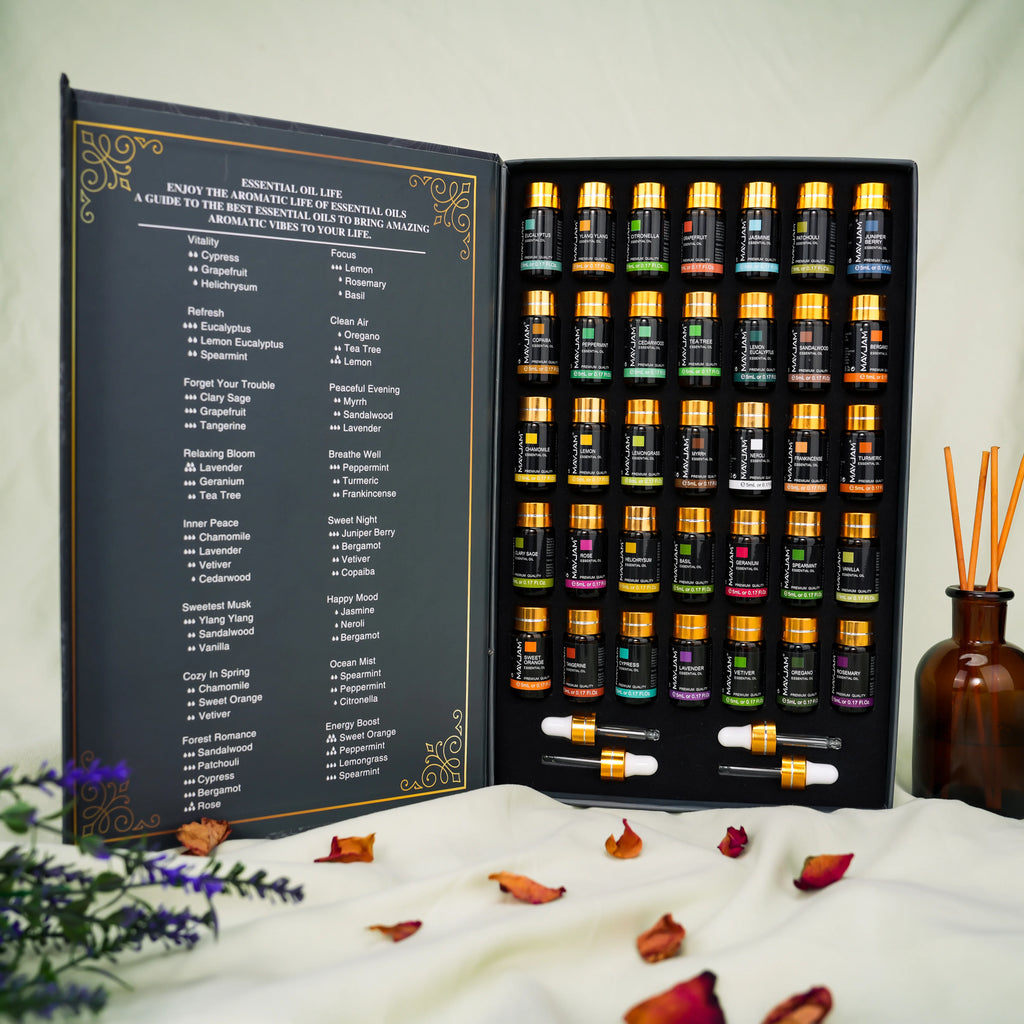 Kit d'huiles essentielles Mayjam, 35 pièces/ensemble, boîte cadeau, lavande, vanille, citron, eucalyptus, pour humidificateur, diffuseur, bricolage, parfums, savons, bougies