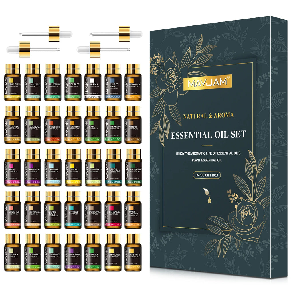 Kit d'huiles essentielles Mayjam, 35 pièces/ensemble, boîte cadeau, lavande, vanille, citron, eucalyptus, pour humidificateur, diffuseur, bricolage, parfums, savons, bougies