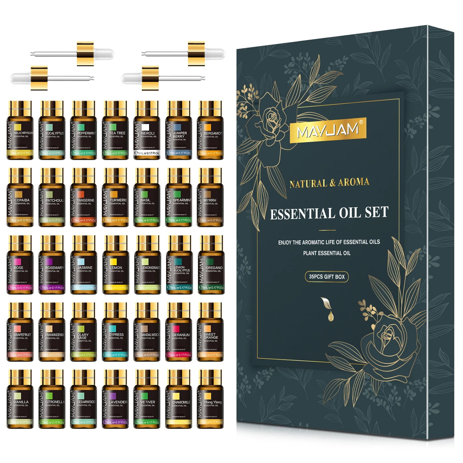 Kit d'huiles essentielles Mayjam, 35 pièces/ensemble, boîte cadeau, lavande, vanille, citron, eucalyptus, pour humidificateur, diffuseur, bricolage, parfums, savons, bougies